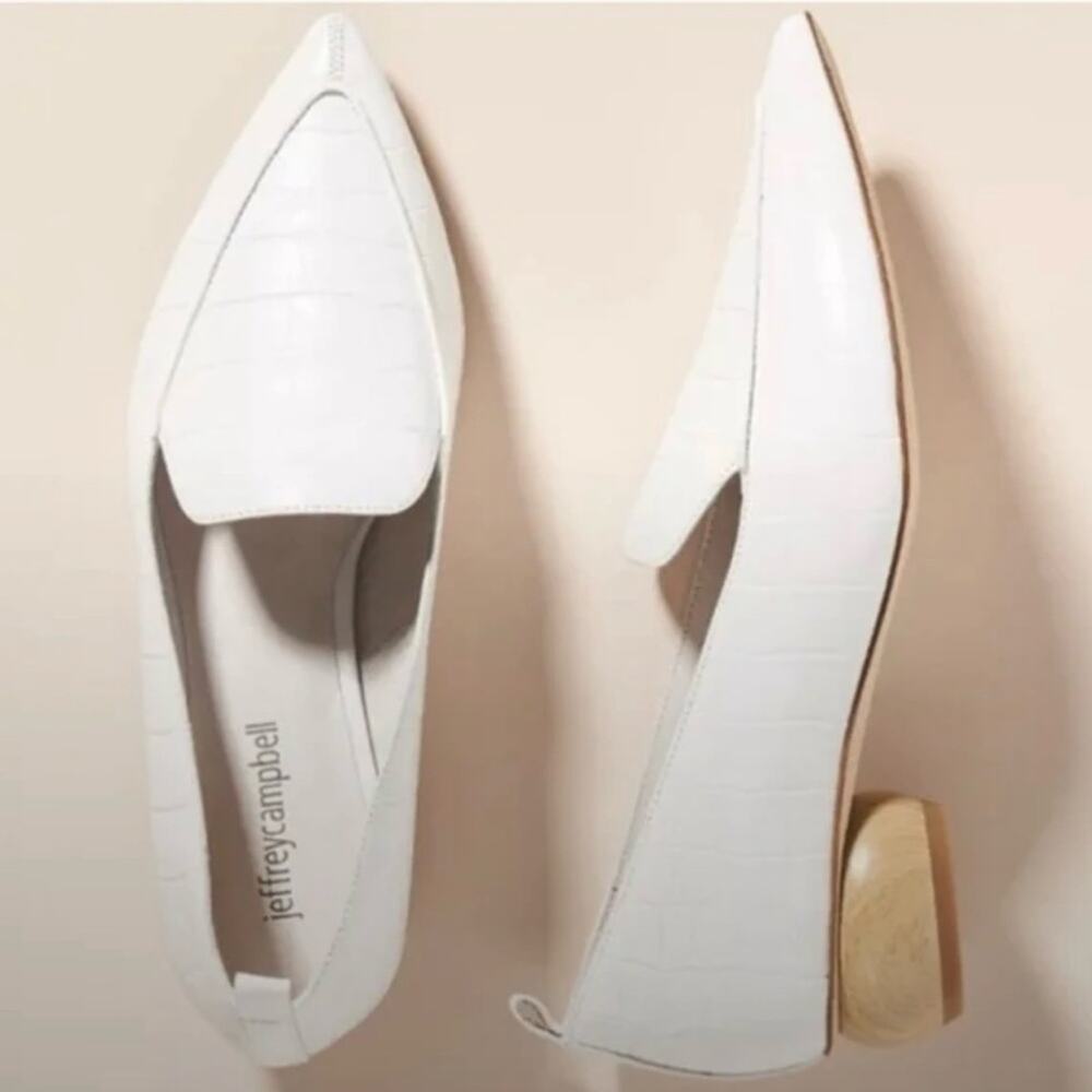 Jeffrey Campbell Viona White Leather Croc-Embossed Pointed Toe Loafers Women's 5